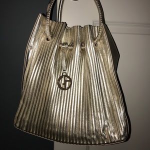 Giorgio Armani metallic gold pleated leather bag